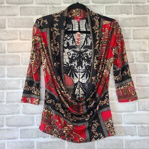 Vintage Bongo Black Lace Print Blouse Top Sexy Elegant Size Medium NEW